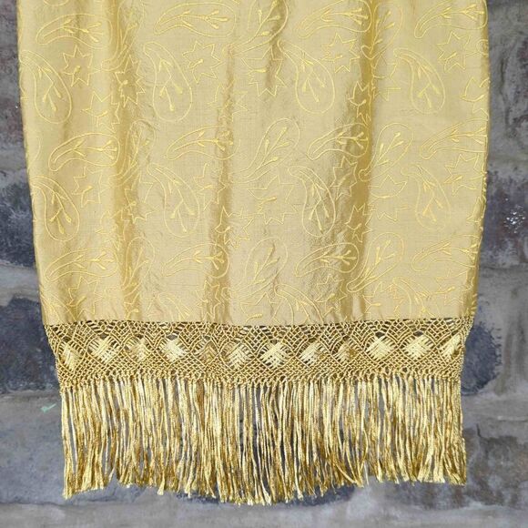 𝅺lafayette 148 Gold Brocade Fringe Silk Skirt Woman's Size 6 Knee‎ Length - Picture 4 of 14